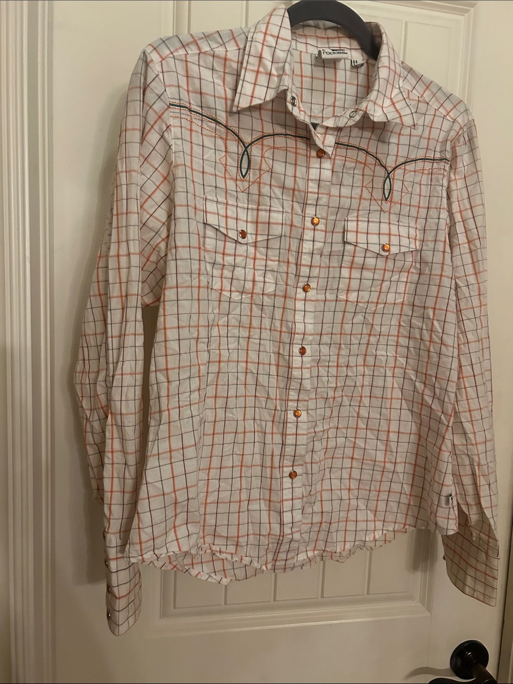 Rockies Plaid Button-Up Shirt in White, Orange & Purple